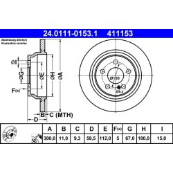 Disque de frein ATE 24.0111-0153.1 pour MERCEDES CLASSE S OE 2204230112