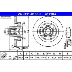 Disque de frein ATE 24.0111-0183.2 pour RENAULT, CLIO, MEGANE OE 8200471520