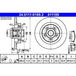 Brake Disc ATE 24.0111-0189.2 OE Ref 432021878R