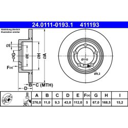 Disque de frein ATE 24.0111-0193.1 pour MERCEDES CLASSE A, CLASSE B, CLA