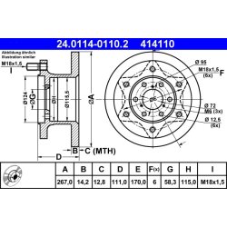 Disque de frein ATE 24.0114-0110.2 pour IVECO DAILY OE 1904529
