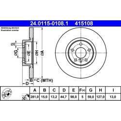 Disque de frein ATE 24.0115-0108.1 pour ALFA ROMEO 147, 156 OE 60653487