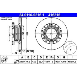 Brake Disc ATE 24.0116-0216.1 OE Ref 1451161