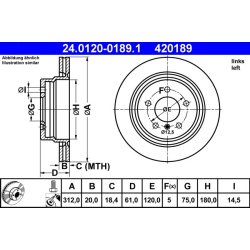 Disque de frein ATE 24.0120-0189.1 pour BMW Série 3, Z3 OE 34212227177