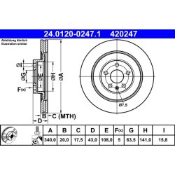 Disque de frein ATE 24.0120-0247.1 pour VOLVO OE 31400779