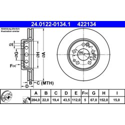 Disque de frein ATE 24.0122-0134.1 pour MERCEDES 124, CLASSE E OE 1244211412