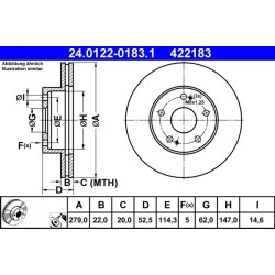 Disque de frein ATE 24.0122-0183.1 pour TOYOTA PREVIA, TOWN OE 43512-28080
