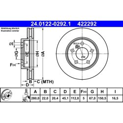 Disque de frein ATE 24.0122-0292.1 pour BMW, MINI 2, MINI OE 34116866295