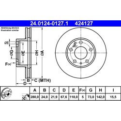 Disque de frein ATE 24.0124-0127.1 pour CITROËN, FIAT, VAUXHALL, PEUGEOT