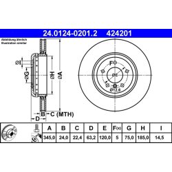 Disque de frein ATE 24.0124-0201.2 pour BMW Série 5 et 6, référence d'origine 34216763827