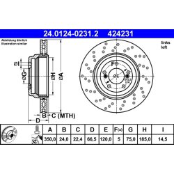 Disque de frein ATE 24.0124-0231.2 pour BMW Série 1 et 3, référence d'origine 34212283387