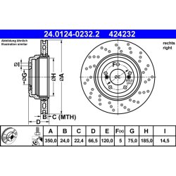 Disque de frein ATE 24.0124-0232.2 pour BMW Série 1 et 3, référence d'origine 34212283388