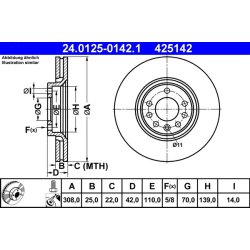 Brake Disc ATE 24.0125-0142.1 OE Ref 9194477