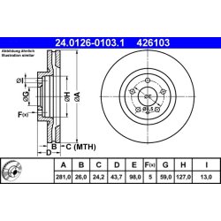Brake Disc ATE 24.0126-0103.1 OE Ref 60576811