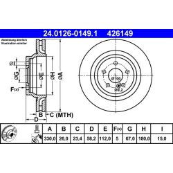 Disque de frein ATE 24.0126-0149.1 pour MERCEDES CLASSE S, SL OE 2304230812