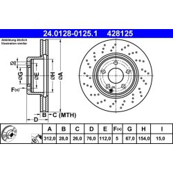 Brake Disc ATE 24.0128-0125.1 OE Ref A2204210912