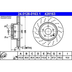 Brake Disc ATE 24.0128-0163.1 OE Ref A2304210412
