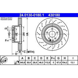 Disque de frein ATE 24.0130-0180.1 pour MERCEDES CLASSE C, CLK, SLK