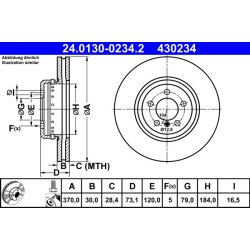 Disque de frein ATE 24.0130-0234.2 pour BMW Série 3 et 4, référence d'origine 34106797606