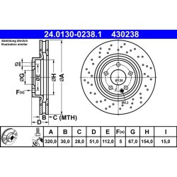 Brake Disc ATE 24.0130-0238.1 OE Ref A2464212712