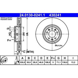 Disque de frein ATE 24.0130-0241.1 pour CITROËN, DS, VAUXHALL, PEUGEOT