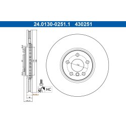 Disque de frein ATE 24.0130-0251.1 pour BMW, MINI X1, MINI OE 34106891081