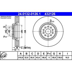 Disque de frein ATE 24.0132-0126.1 pour CITROËN, FIAT, LANCIA, PEUGEOT