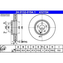 Disque de frein ATE 24.0132-0154.1 pour MERCEDES CLASSE E OE 2114211112