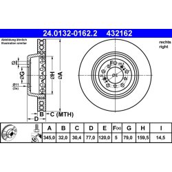 Disque de frein ATE 24.0132-0162.2 pour BMW Série 5, référence OE 34112228846