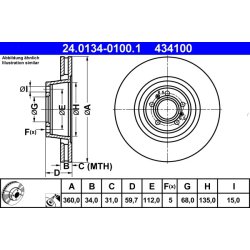 Brake Disc ATE 24.0134-0100.1 OE Ref 4E0615301A
