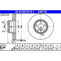 Disque de frein ATE 24.0136-0110.1 pour BMW Série 7, référence d'origine 34116864904