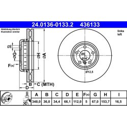 Disque de frein ATE 24.0136-0133.2 pour BMW, TOYOTA OE 34116860911