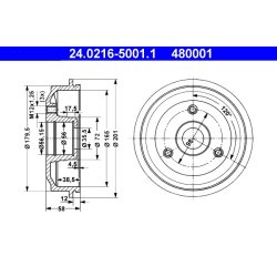 Brake Drum ATE 24.0216-5001.1 OE Ref 95619206