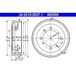 Tambour de frein ATE 24.0218-0027.1 pour HYUNDAI ACCENT, PONY OE 58411-22000