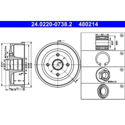 Brake Drum ATE 24.0220-0738.2 OE Ref 9196290