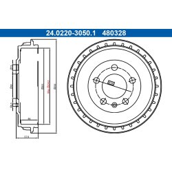 Brake Drum ATE 24.0220-3050.1 OE Ref 2Q0609617