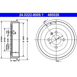 Brake Drum ATE 24.0222-8009.1 OE Ref 34211158556
