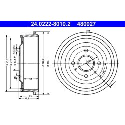 Tambour de frein ATE 24.0222-8010.2 pour FORD CAPRI, SIERRA OE 6559229