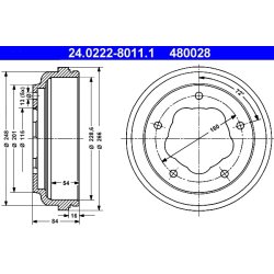 Tambour de frein ATE 24.0222-8011.1 pour FORD TRANSIT OE 6167629