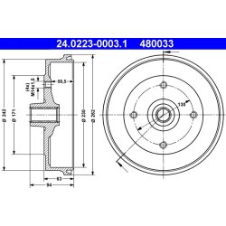 Brake Drum ATE 24.0223-0003.1 OE Ref 113501615J