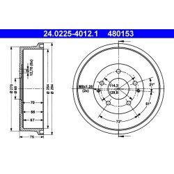 Brake Drum ATE 24.0225-4012.1 OE Ref 432069C501