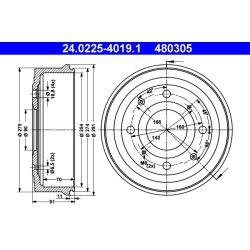 Brake Drum ATE 24.0225-4019.1 OE Ref 7700692363