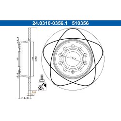 Brake Disc ATE 24.0310-0356.1 OE Ref 1K0615601AA