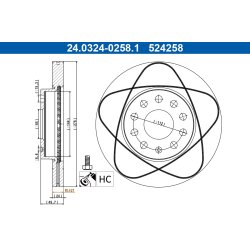 Disque de frein ATE 24.0324-0258.1 pour AUDI, SEAT, SKODA, VW OE 5Q0615301A