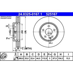 Disque de frein ATE 24.0325-0167.1 pour Mercedes Classe A et Classe B
