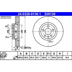 Disque de frein ATE 24.0328-0136.1 pour CITROËN, FIAT, LANCIA, PEUGEOT