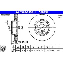 Disque de frein ATE 24.0328-0199.1 pour BMW Série 3, référence d'origine 34112227172