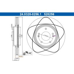 Disque de frein ATE 24.0328-0256.1 pour HYUNDAI, KIA OE 51712-2Y000