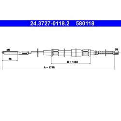 Brake Cable ATE 24.3727-0118.2 OE Ref 191609721