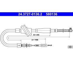 Câble de frein ATE 24.3727-0136.2 pour AUDI 80, 90, COUPÉ OE 811609721